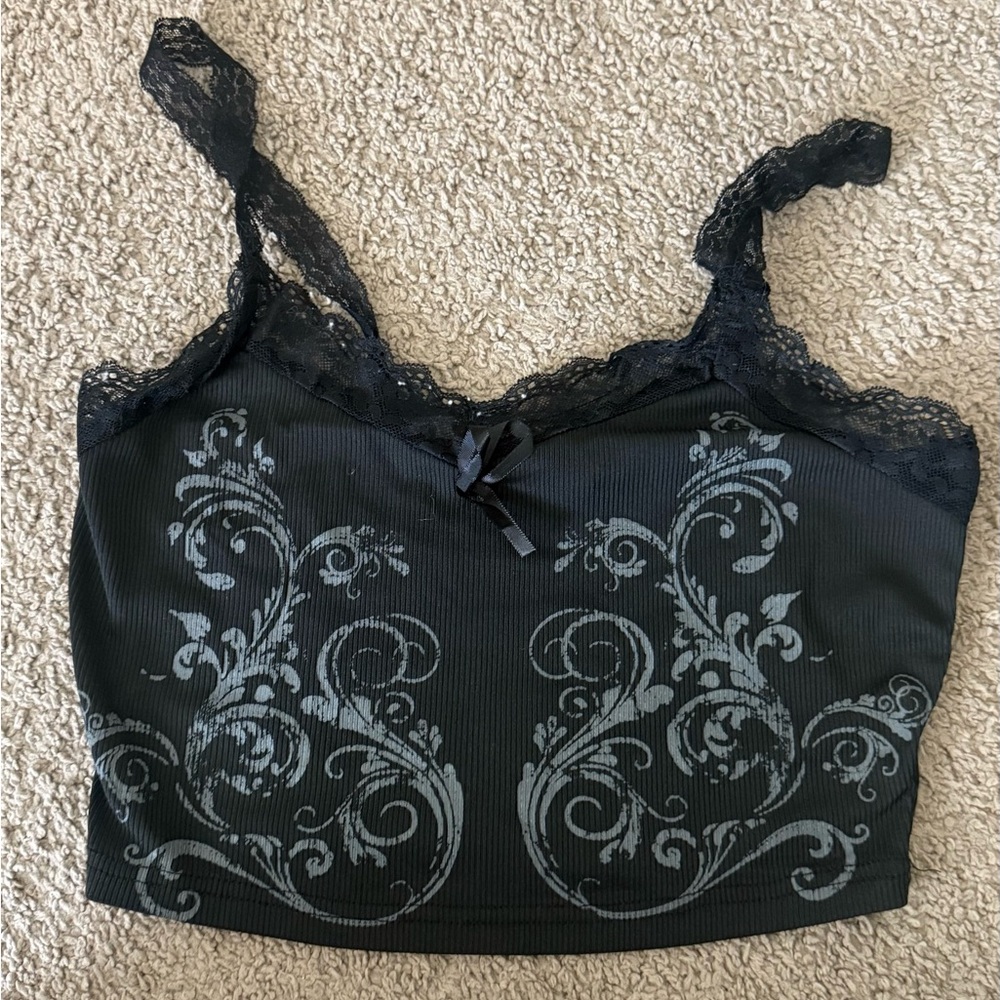 Romwe Black Lace Crop Top